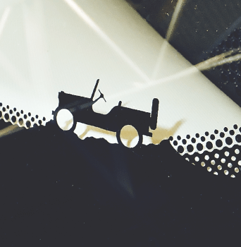 kształt Jeep’a Willys’a jadącego po wzniesieniu przednia szyba jeep renegae